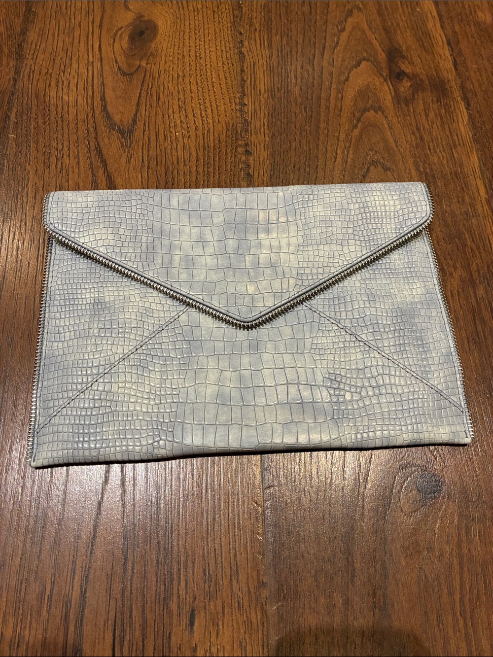 Rebecca Minkoff Light Gray Croc-Embossed Envelope Clutch